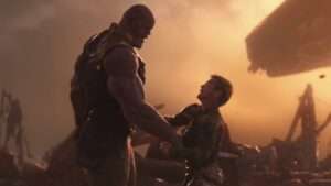 Thanos and Ironman Fighting on Titan 
