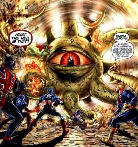 Avengers fighting with Shuma-Gorath