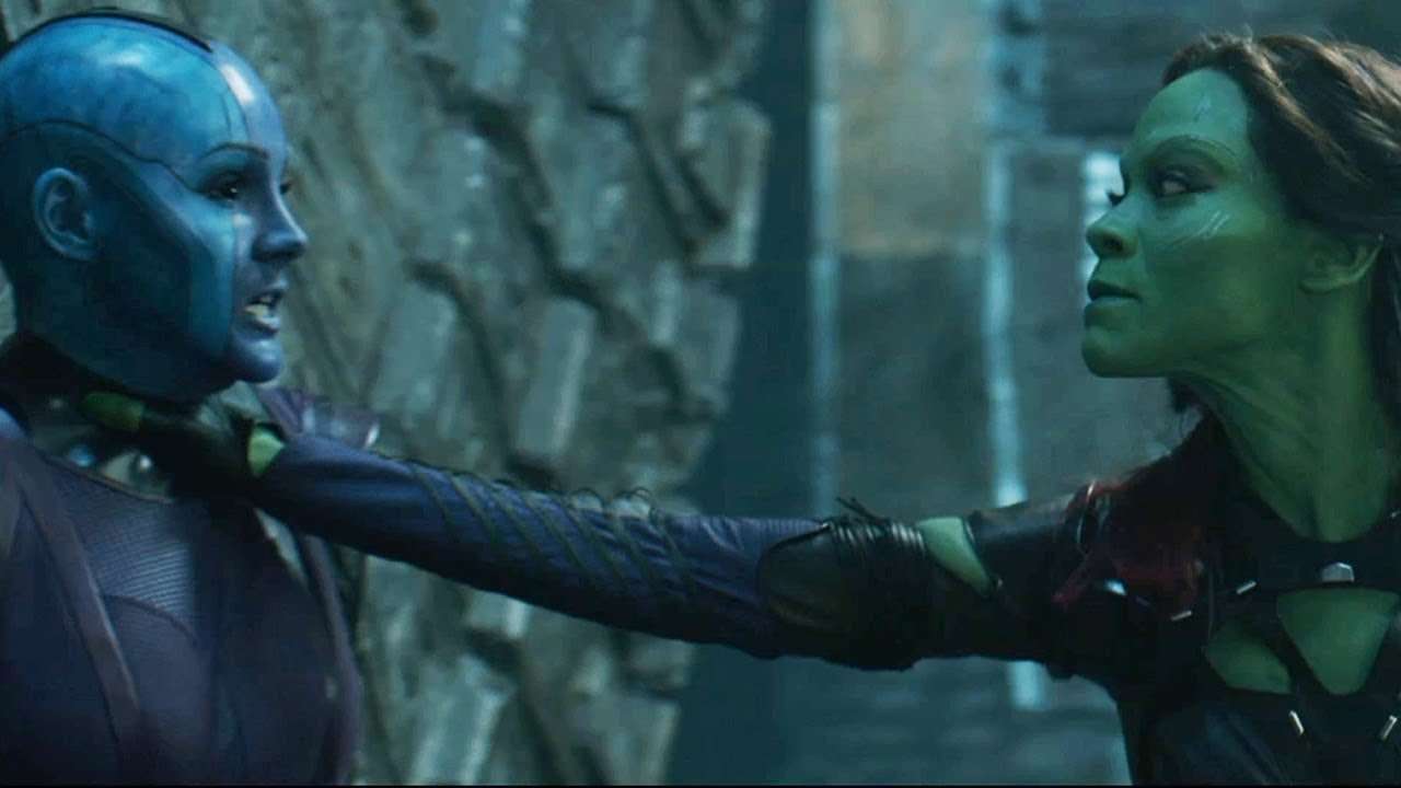 Still of Nebula and Gamora from Guardians of the