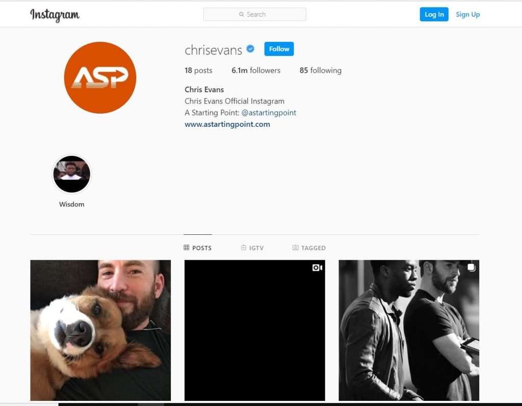 Chris Evans Instagram account