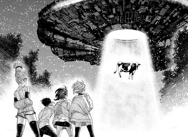 dandadan taking cow in ufo