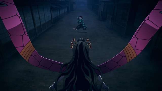 tanjiro cornered by daki demon slayer